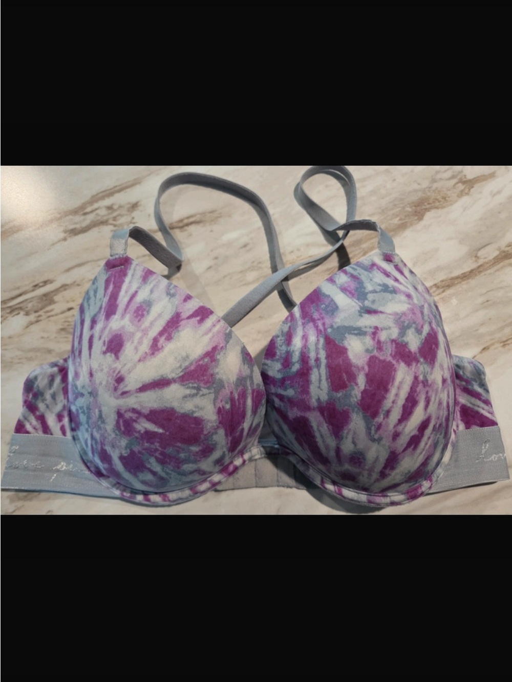 PINK Victoria's Secret Purple and Gray Tie-Dye Push-Up Bra